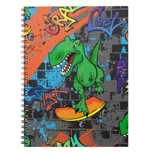 Carnet Motif sans couture de skateboard de dinosaure cool (Devant)