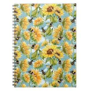 Carnet Motif sans couture de tournesol vintage et abeille