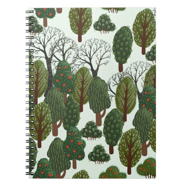 Carnet Motif sans couture, forêt verte avec différents ar (Devant)