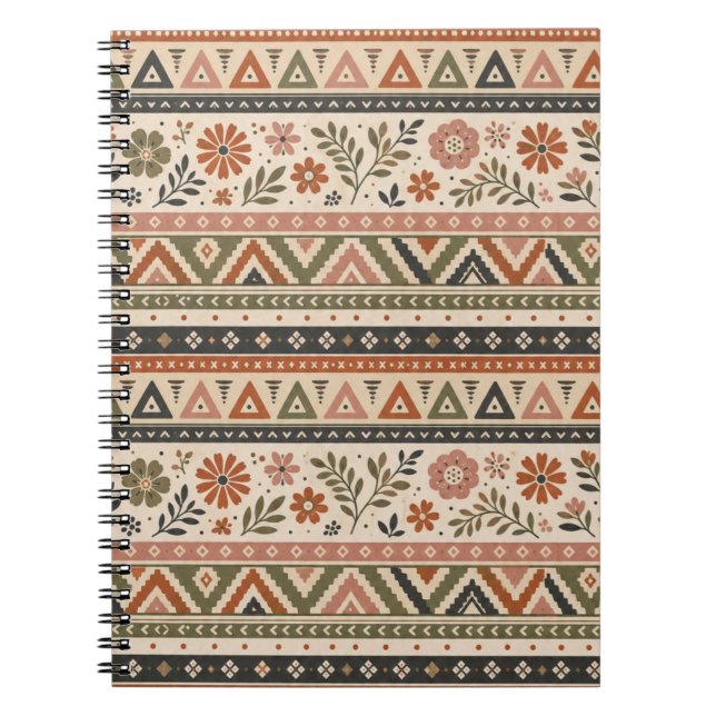 Carnet Motif sans couture géométrique floral Boho Folk (Devant)