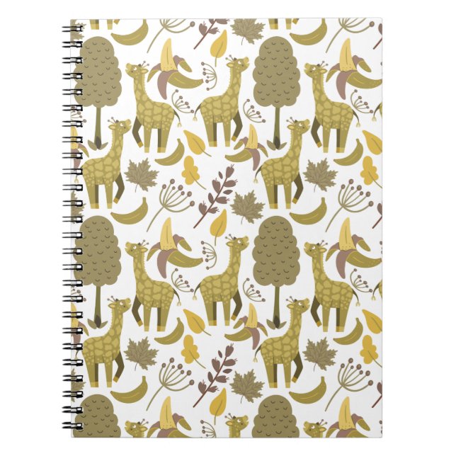 Carnet Motif sans couture Girafe jaune fond blanc (Devant)
