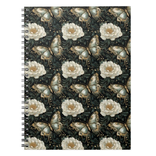 Carnet Motif sans couture luxueux de fleurs et de papillo (Devant)