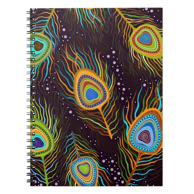 Carnet Motif sans couture "Plumes de paon" (Devant)