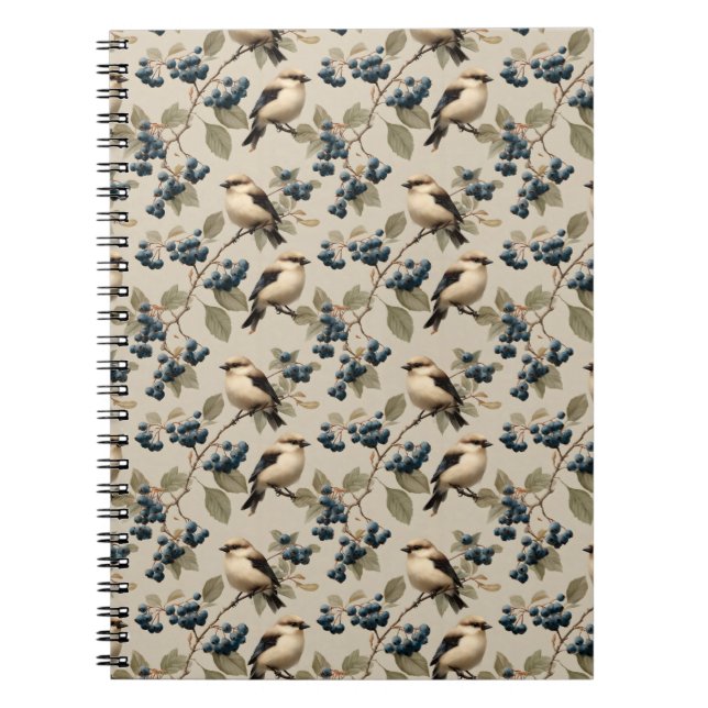 Carnet Motif sans couture Vintage Oiseau et Myrtille (Devant)