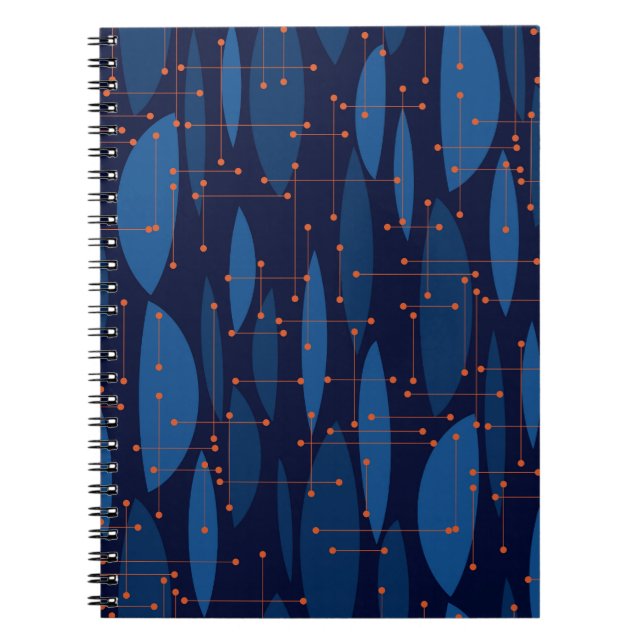 Carnet Motif sans joint atomique bleu du milieu du siècle (Devant)