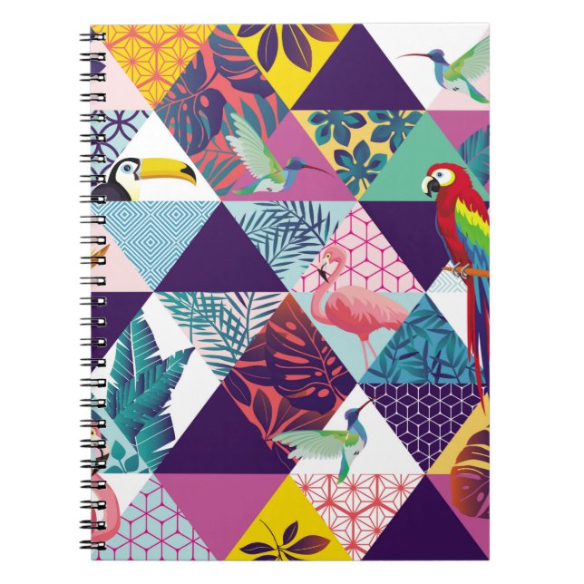 Carnet motif sans soudure avec perroquet, Toucans, colibr (Devant)