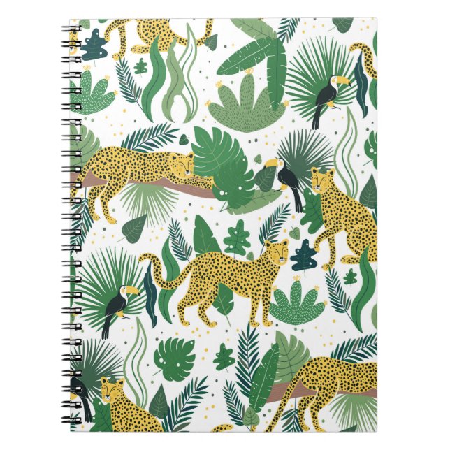 Carnet motif sans soudure de léopards dans la jungle. Mét (Devant)