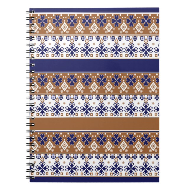 Carnet Motif scandinave rayé brun bleu (Devant)