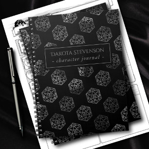 Carnet Motif Silver D20   Caractère de dés de table PNP