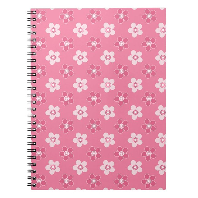 Carnet motif simple floral solide rose rétro petit flux (Devant)