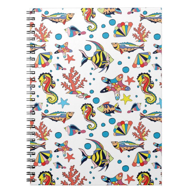 Carnet Motif sous-marin coloré de vie marine (Devant)