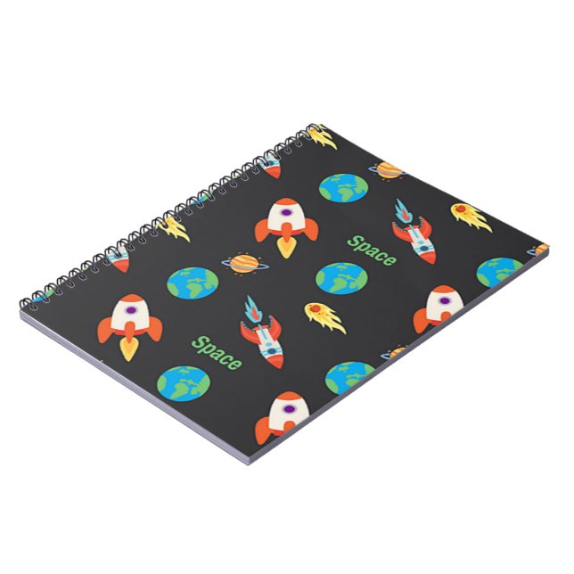 Carnet Motif spatial sur fond noir (Côté gauche)