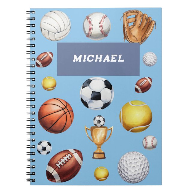 Carnet motif sport thème football tennis baseball  (Devant)