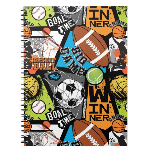 Carnet Motif Sportif Avec Ballons (Devant)