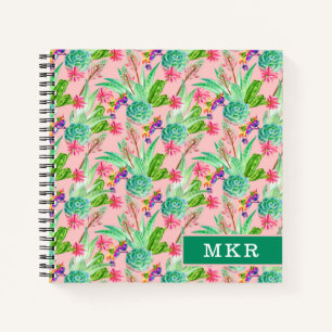 Carnet Motif Succulent de l'aquarelle en floraison