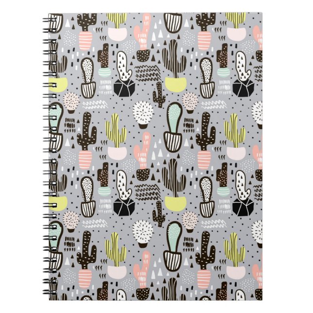 Carnet Motif texturisé tiré par la main de cactus (Devant)