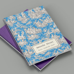 Carnet Motif Toile de Jouy Turquoise Vintage
