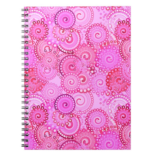 Carnet Motif tourbillon fractal, rose et fuchsia (Devant)
