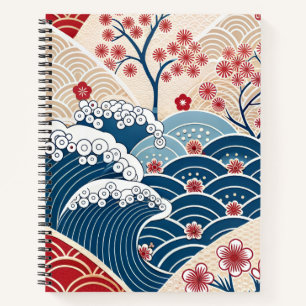 Carnet Motif traditionnel japonais vague rouge bleu Sakur