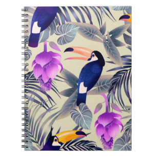 Carnet Motif transparent tropical avec toucans, monstre, 