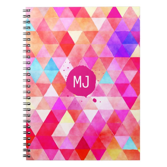 Carnet Motif triangle rouge rose monogramme personnalisé (Devant)