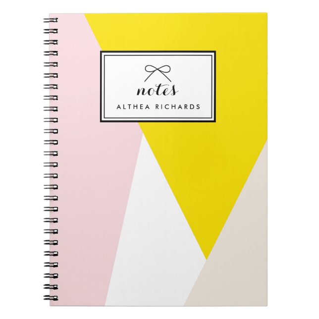 Carnet Motif Triangles moderne | Personnalisé blanc et ja (Devant)