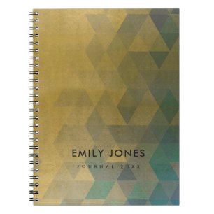 Carnet Motif TRIANGULAIRE GLAMOUR AQUA BLEU OR FAUX