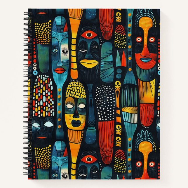 Carnet Motif tribal africain avec idoles. (Devant)