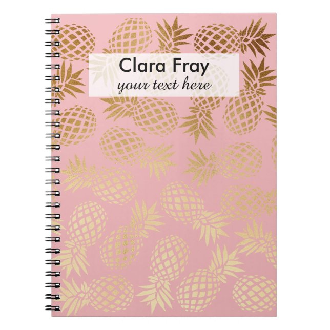Carnet motif tropical d'ananas d'or élégant de faux (Devant)