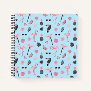 Carnet Motif tropical d'été rose et bleu