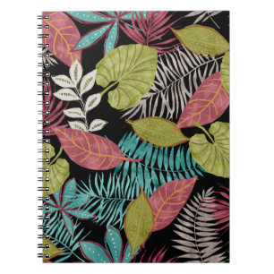 Carnet Motif tropical en arrière - plan foncé et lea