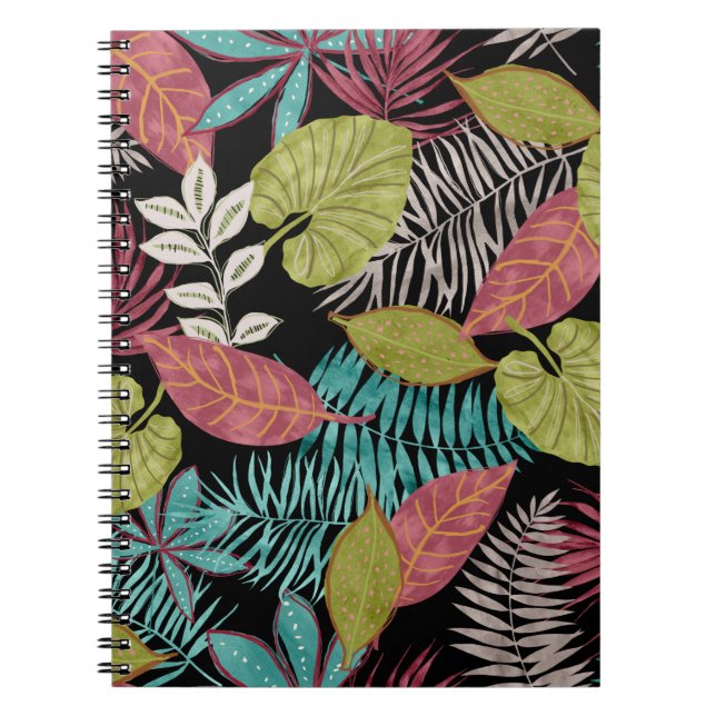 Carnet Motif tropical en arrière - plan foncé et lea (Devant)