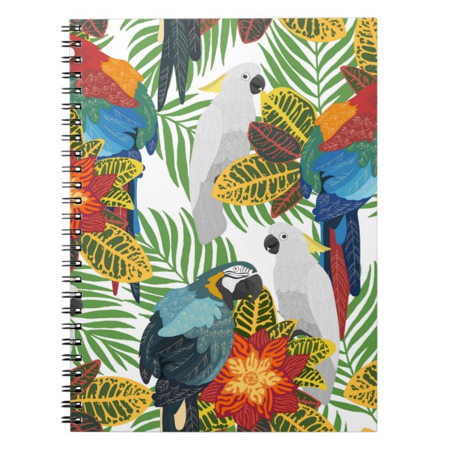 Carnet Motif tropical sans couture avec perroquets.  (Devant)