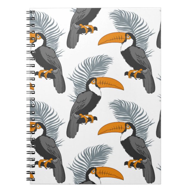 Carnet Motif Tropical sans soudure avec toucans et feuill (Devant)