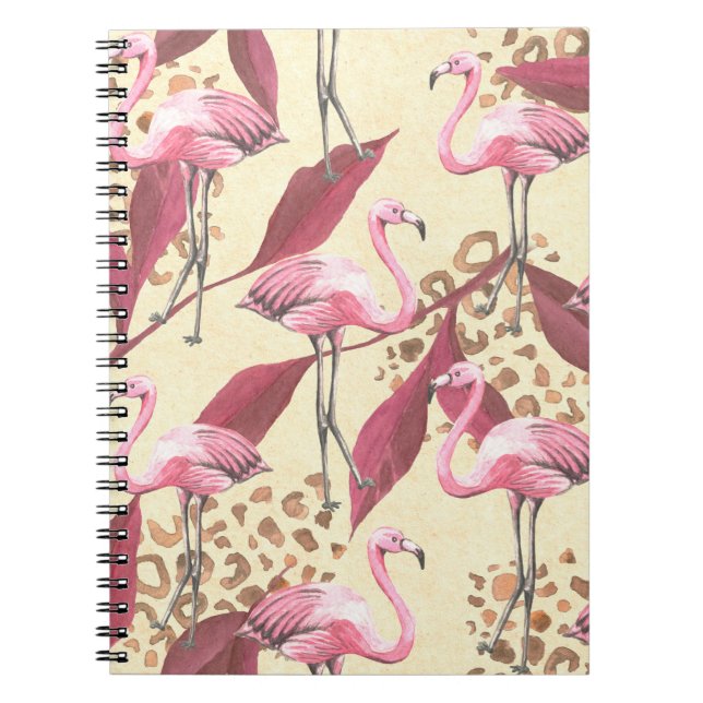 Carnet Motif tropical transparent avec flamant rose, leav (Devant)