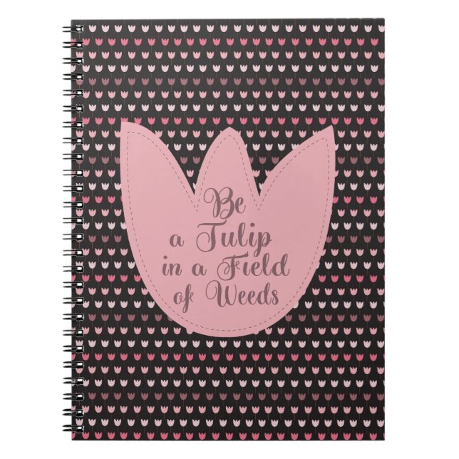 Carnet Motif Tulipe rose simple avec arrière - plan foncé (Devant)