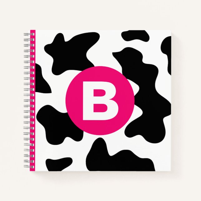 Carnet Motif vache fantaisie patch rose monogramme (Devant)