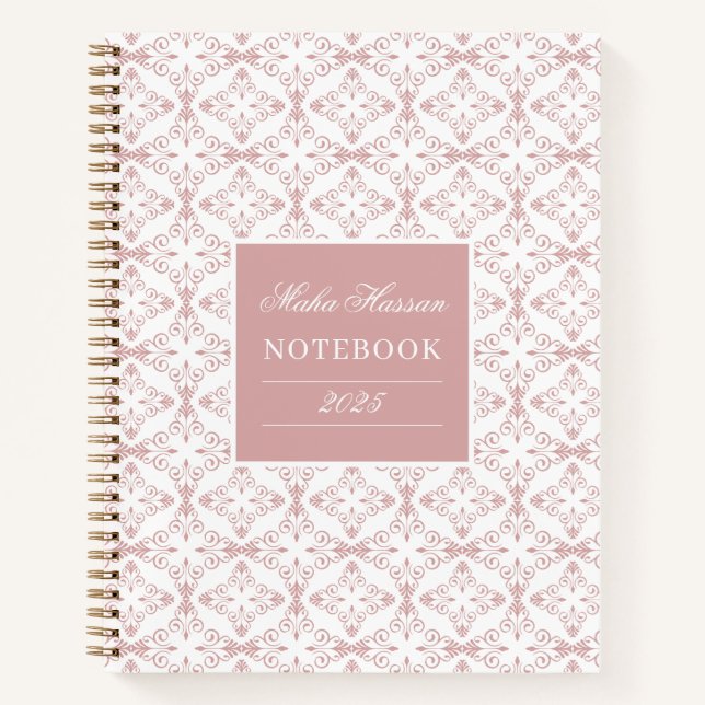 Carnet Motif vectoriel rose poussiéreux & nom personnalis (Devant)