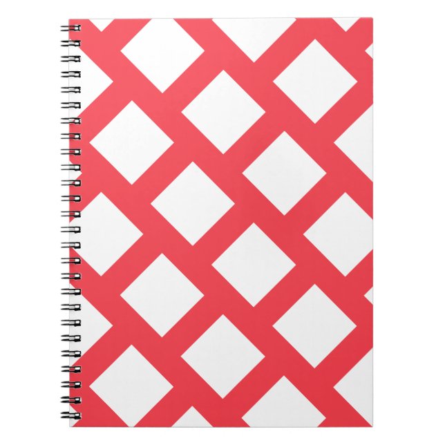 Carnet Motif vibrant de losanges funky rouge corail et bl (Devant)