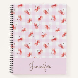 Carnet Motif Vichy Rose à l'aquarelle Nom personnalisé