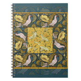 Carnet Motif vintage Art nouveau de pigeon poisson de Ver