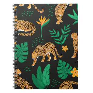 Carnet Motif vintage aux léopards et feuilles tropicaux