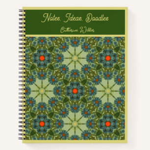 Carnet Motif vintage en vert avec des fleurs bleues