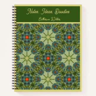 Carnet Motif vintage en vert avec des fleurs bleues