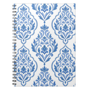 Carnet Motif vintage sans couture bleu et blanc damassé. 