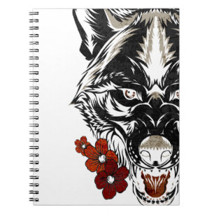 Carnet Motif Vintage Tatoo Fleur Loup