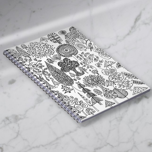 Carnet Motif Whimsical Black and White Arbres décoratifs (Whimsical Black and White Decorative Trees Pattern Notebook)
