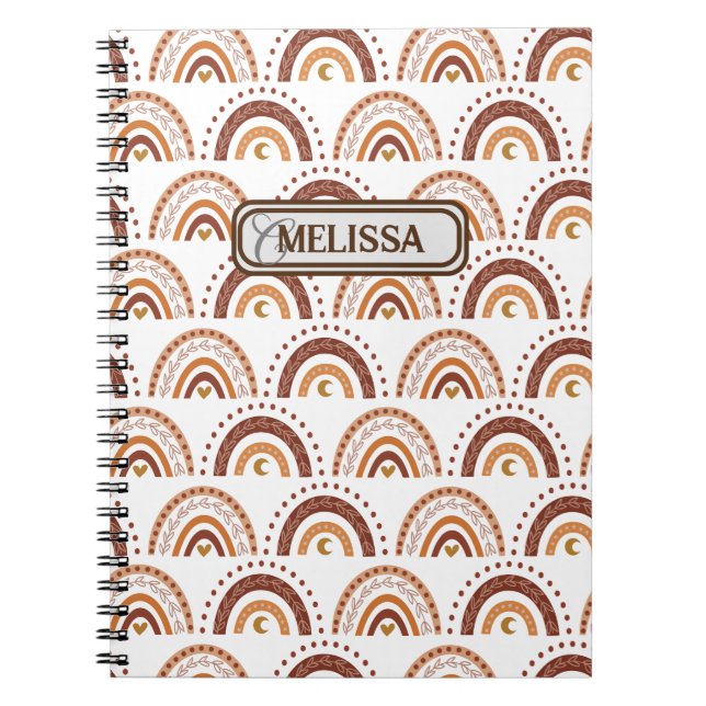Carnet Motif Whimsical Boho Brown Nom du monogramme (Devant)