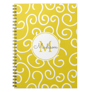 Carnet Motif Whimsical Jaune Lumineux avec Monogramme