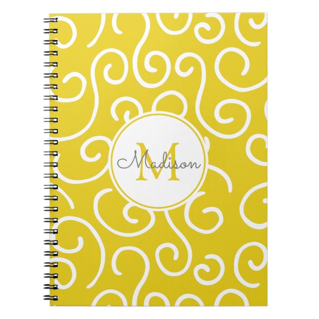 Carnet Motif Whimsical Jaune Lumineux avec Monogramme (Devant)
